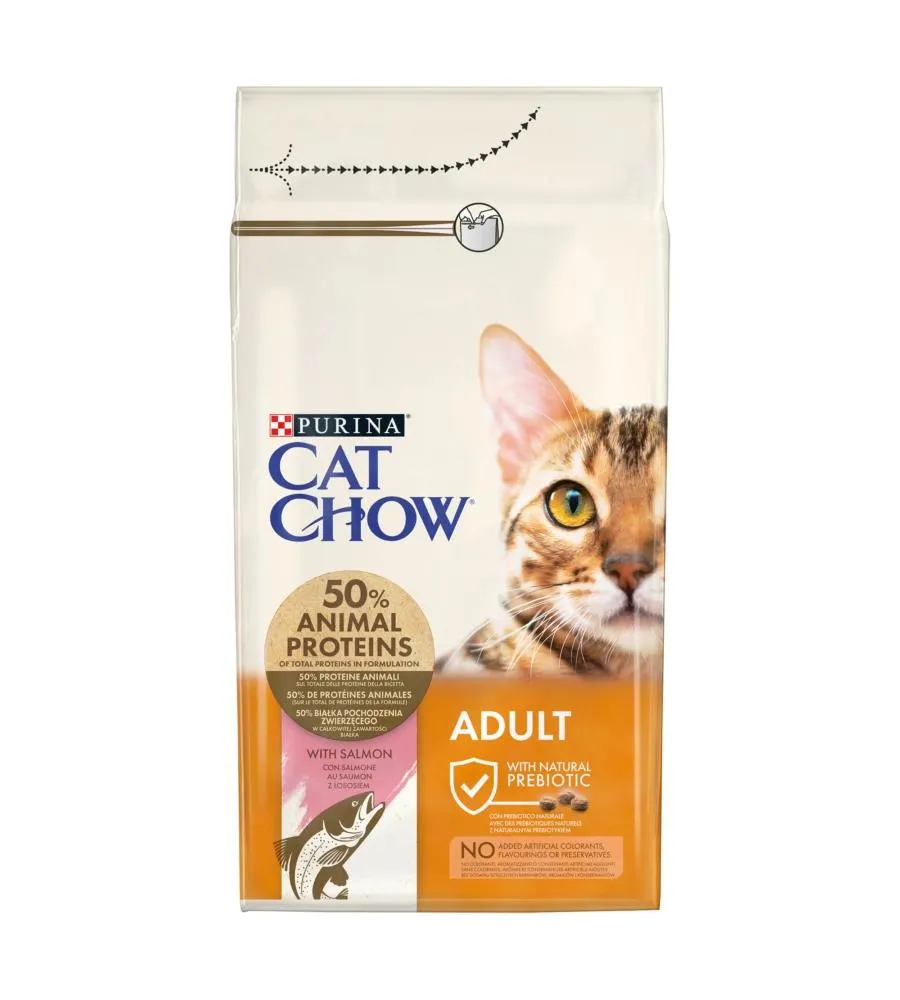 Crocchette per gatto adulto "cat chow" al salmone, 1,5 kg - purina