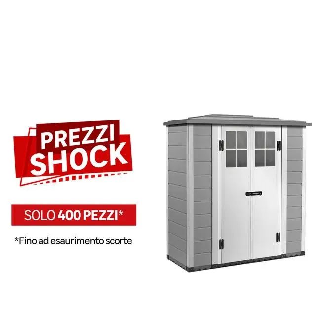 Casetta da giardino GAROFALO Pagoda EVO L in pvc grigio con porta doppio battente, superficie interna 1.83 m² e spessore parete 20 mm