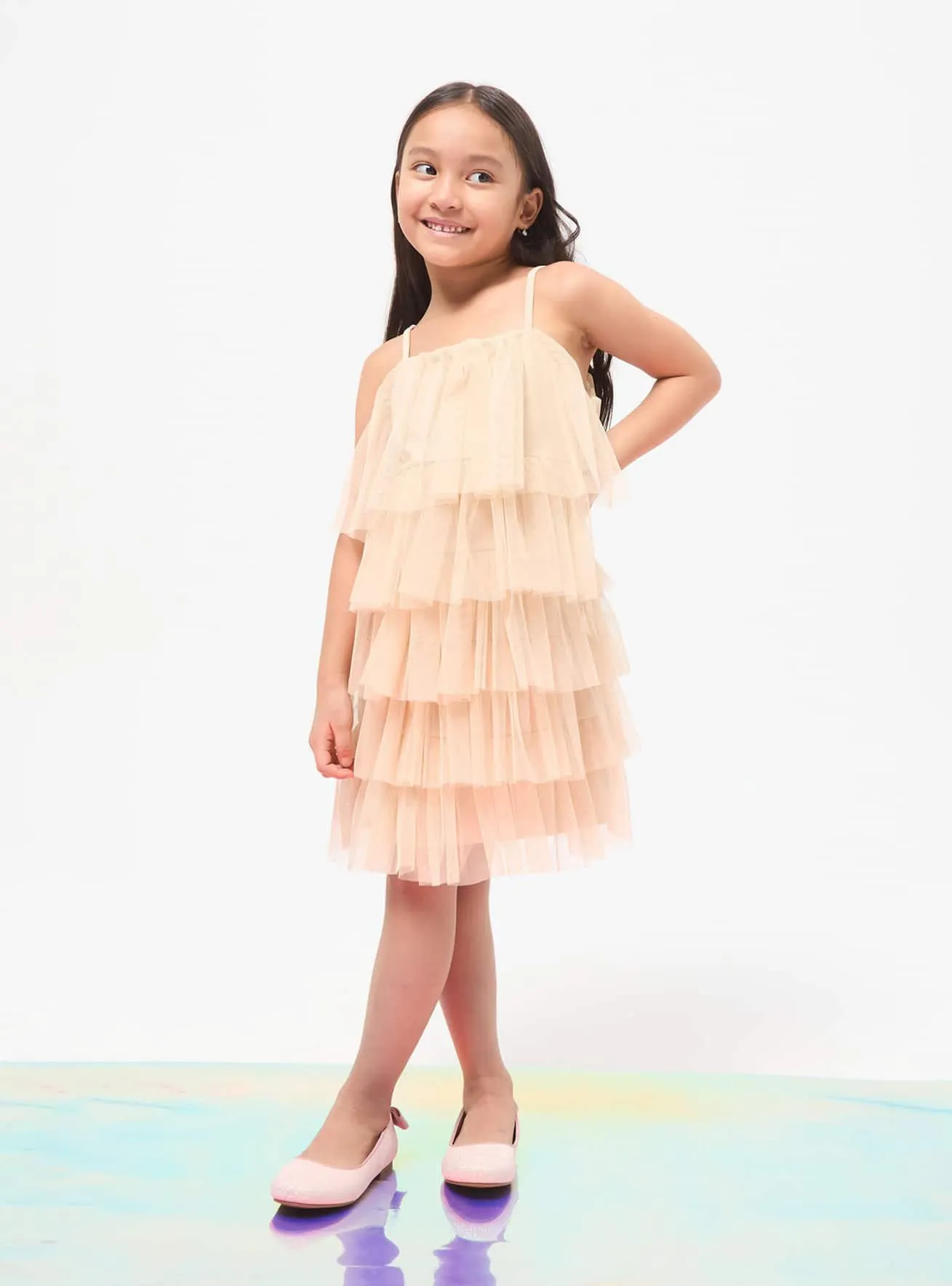 Abito elegante in tulle Beige