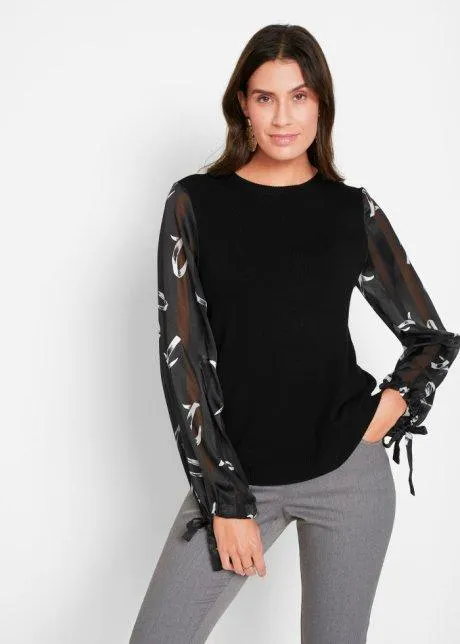 Maglione con maniche semitrasparenti