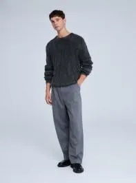 Pantaloni superbaggy con pinces Grigio medio melange
