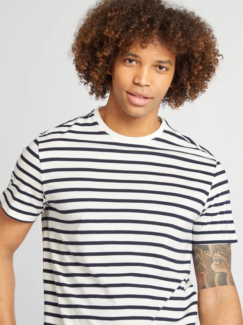 T-shirt a righe maniche corte scollo tondo - BIANCO