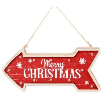 Decorazione natalizia freccia luminosa in legno di pioppo rosso e bianco