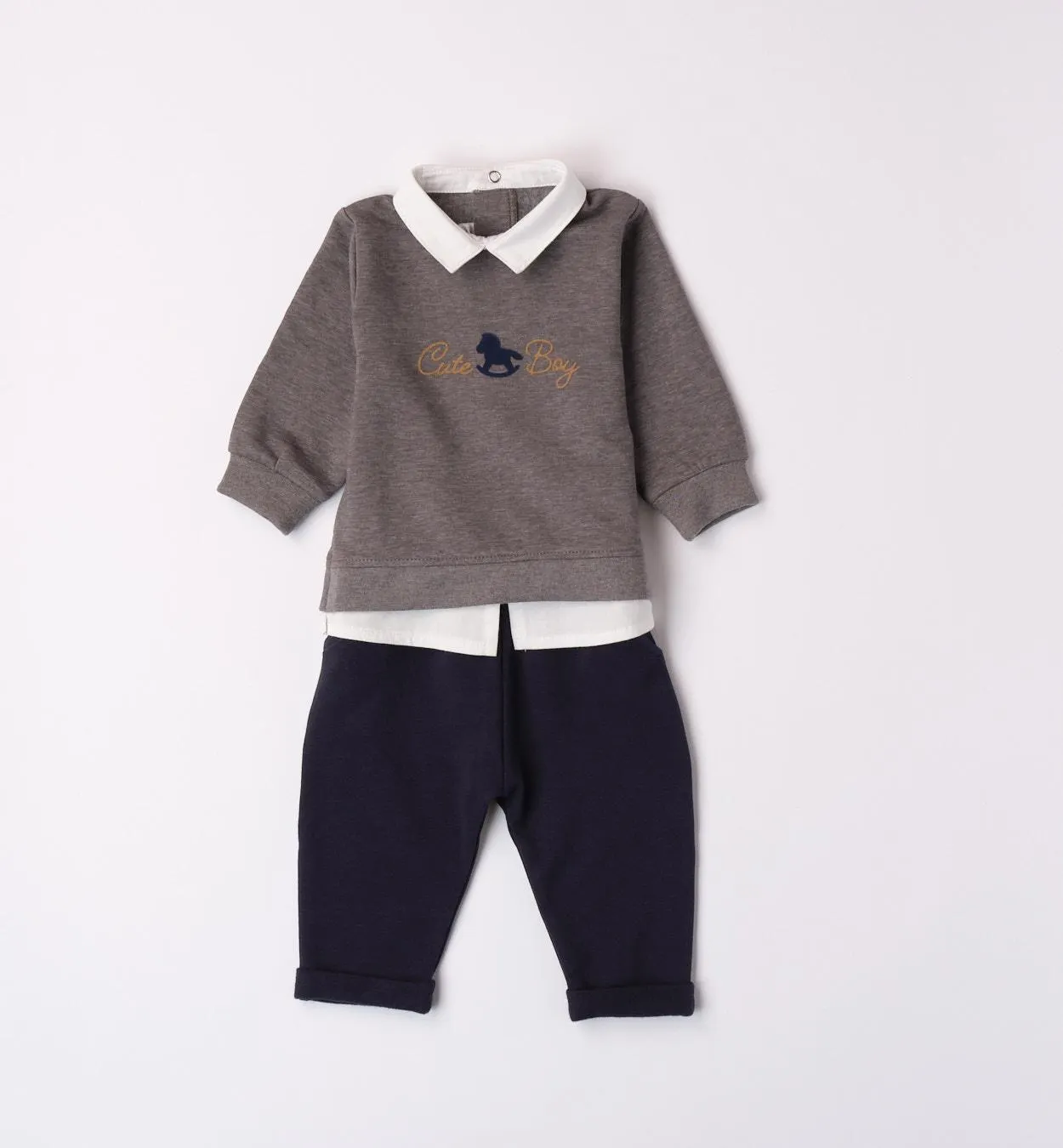 Mignolo completo ml pantalone blu felpa grigia con finta camicia