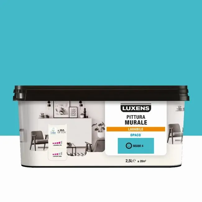Pittura per interni per parete e soffitto lavabile, LUXENS Opaca blu miami 4 opaco, 2.5 L