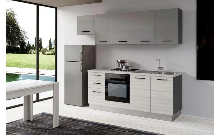Gilda cucina 255 cm colore frassino ghiaccio e light grey