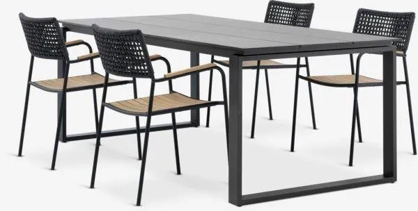 SONNERUP Tavolo L215 cm grigio + 4 AJSTRUP Sedie nero