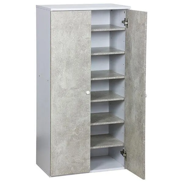 Scarpiera 2 Ante + 7 Ripiani Bianco/Cemento