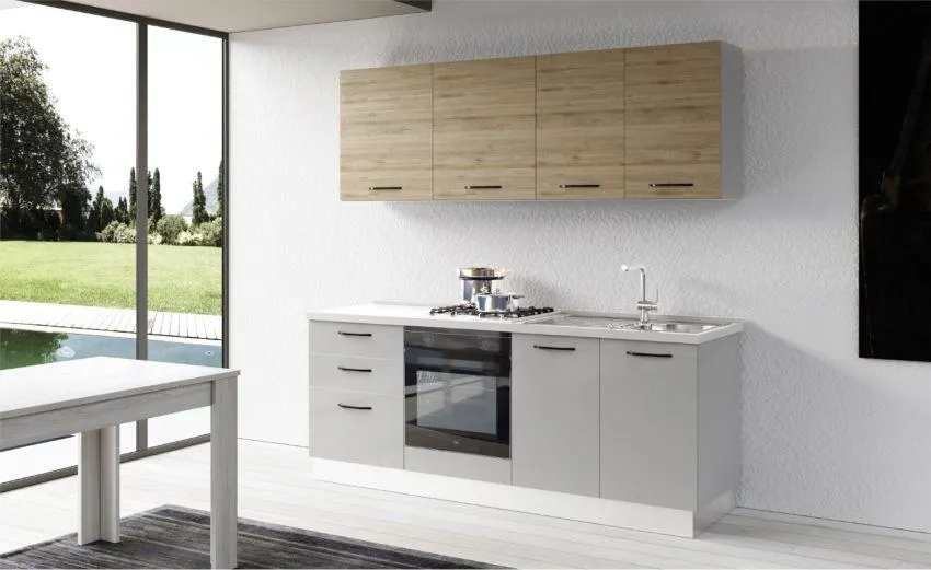 Gilda cucina 210 cm colore light grey e rovere cadiz