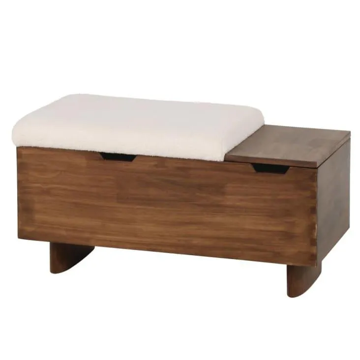 Cassapanca marrone e tessuto écru effetto lana bouclé