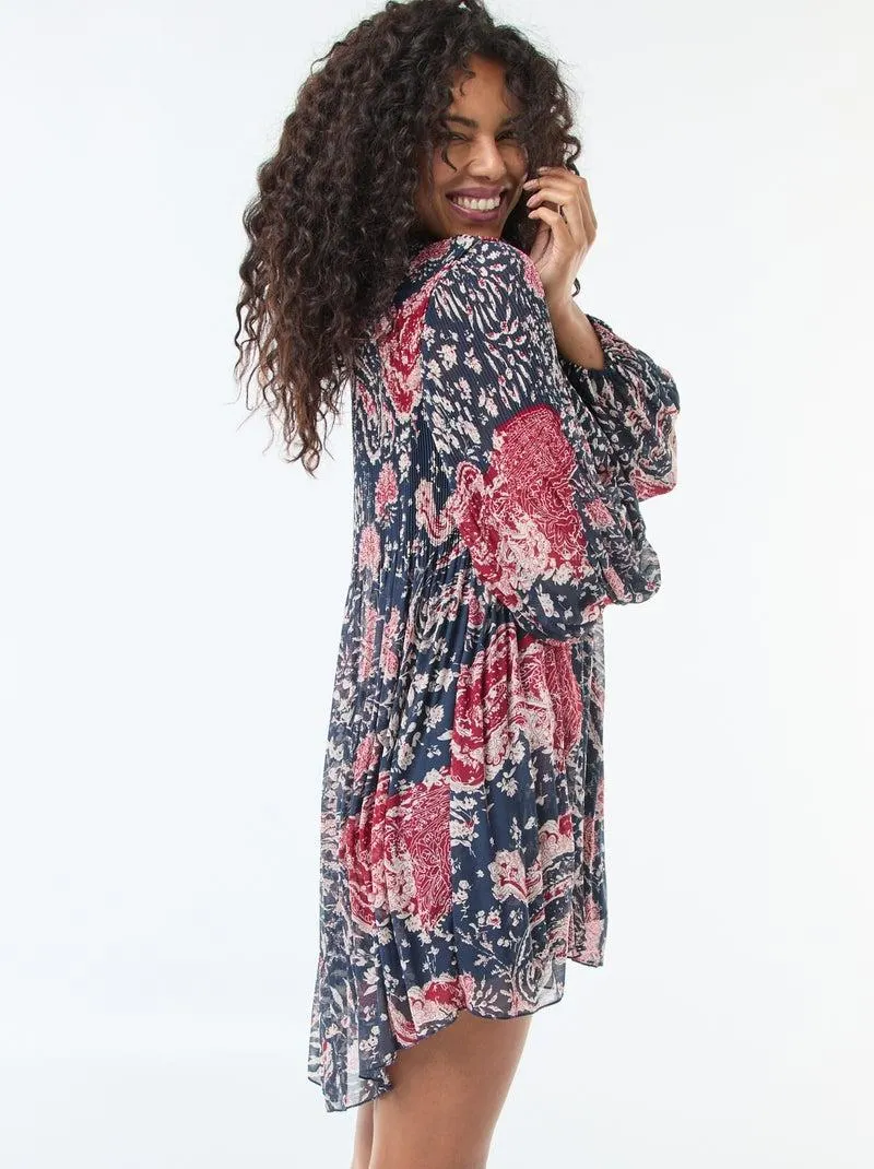 Abito in maglia leggera e smock + Fiocchetto al collo - Blu