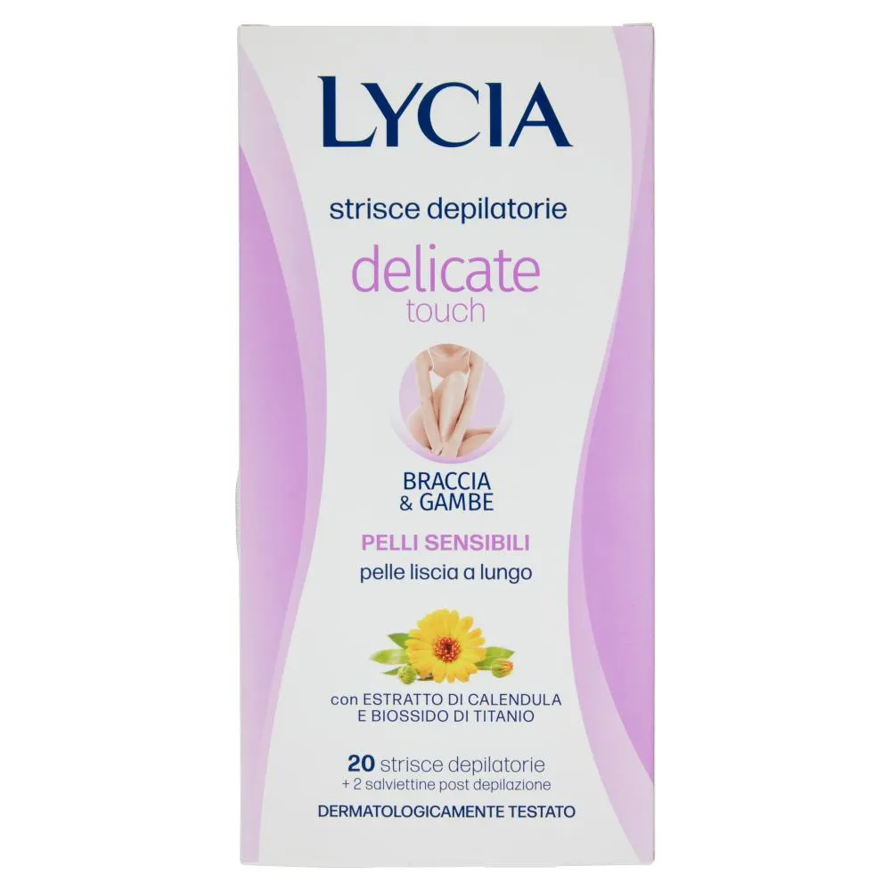 Lycia delicate touch strisce depilatorie Braccia & Gambe Pelli Sensibili 20 strisce + 2 salviettine