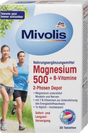 Magnesio 500 + complesso di vitamine B in compresse a lento rilascio e a due fasi, 45 g