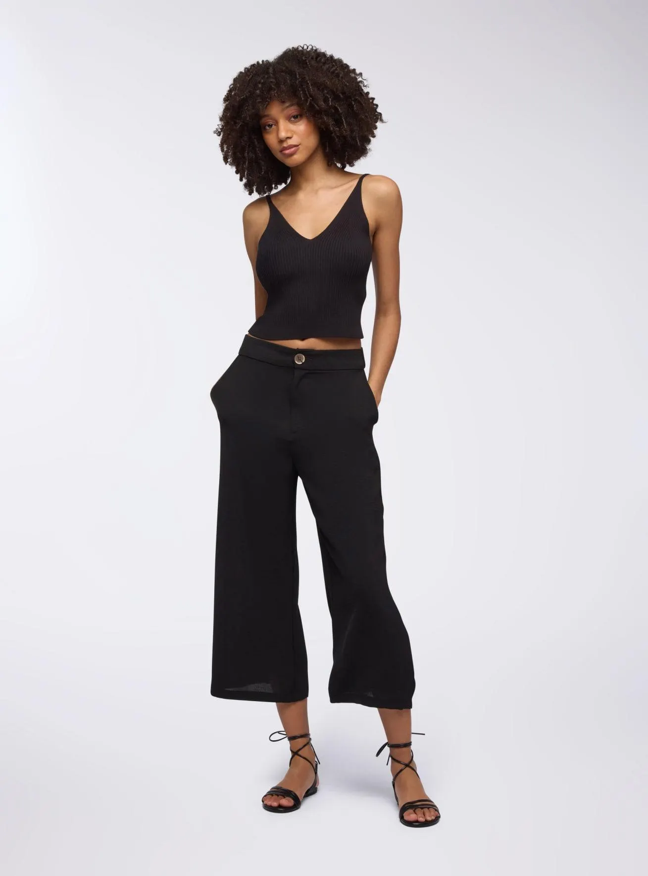 Pantaloni palazzo cropped tinta unita Nero