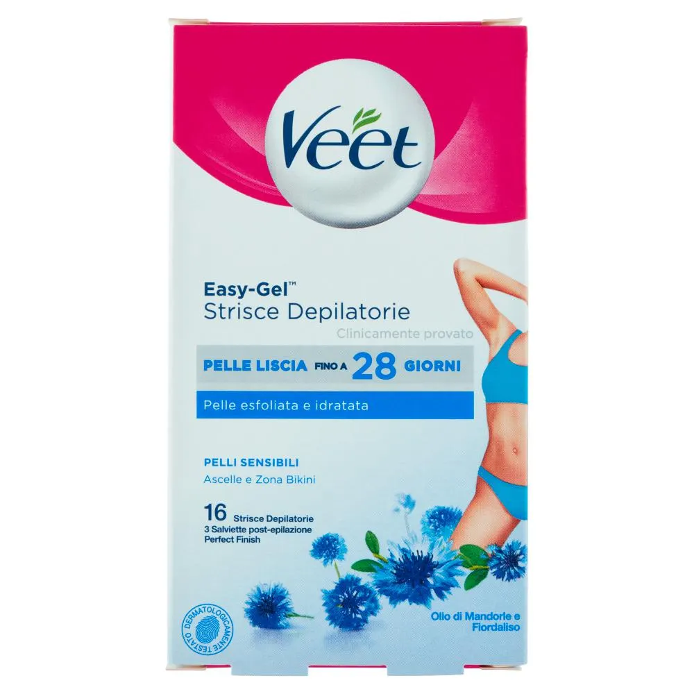 Veet Easy-Gel Strisce Depilatorie Pelli Sensibili Ascelle e Zona Bikini 16 pz