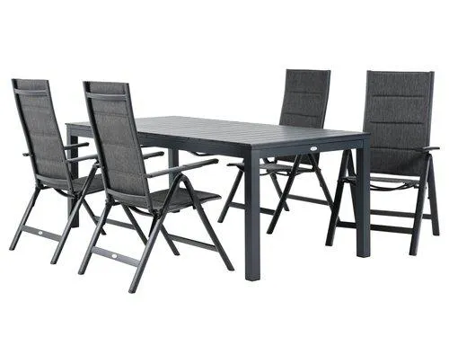 Tavolo VATTRUP L206/319 cm nero + 4 Sedie MYSEN grigio