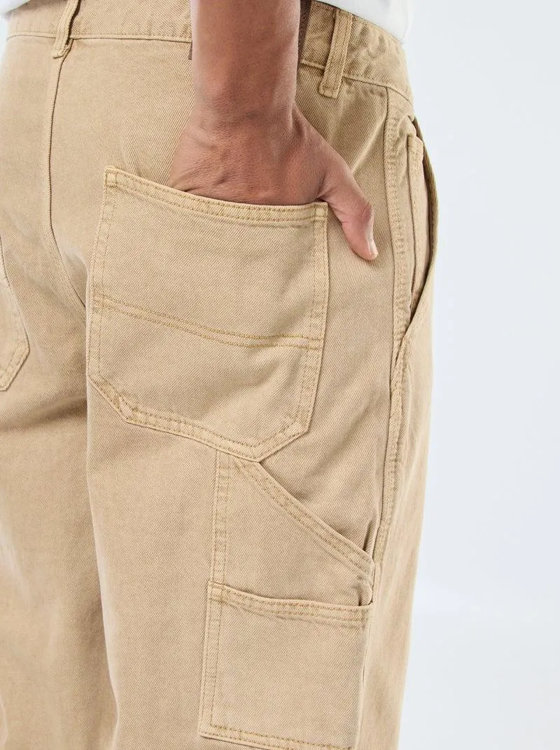 Pantaloni denim stile carpentiere - beige
