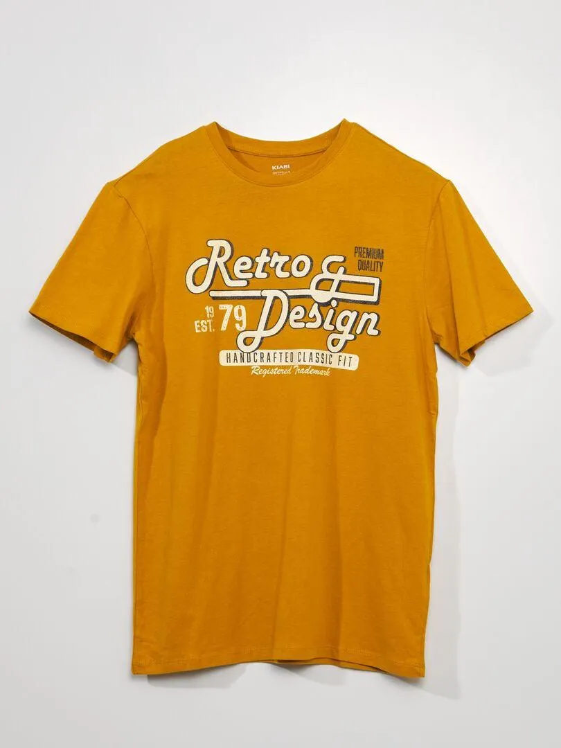 T-shirt a maniche corte con stampa - GIALLO