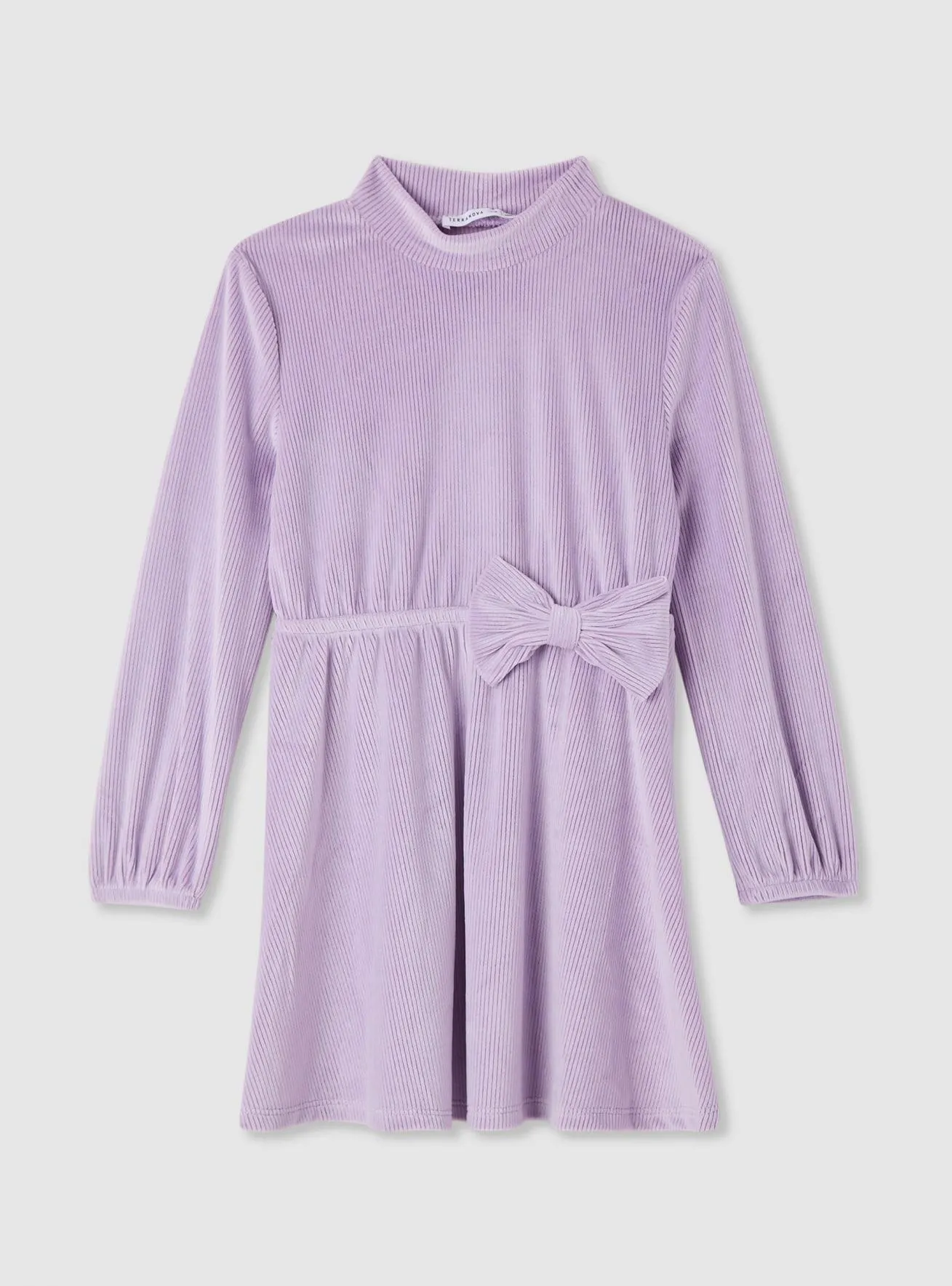 Vestito lupetto a costine con fiocco Lilla scuro