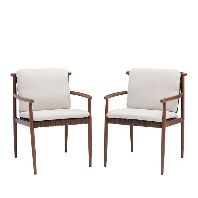 Poltrona da giardino con cuscino beige e braccioli Retro NATERIAL, struttura in alluminio marrone seduta in rattan sintetico marrone, L 60 x H 82.5 x P 66 cm, set da 2 pezzi