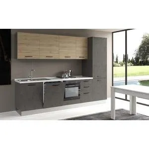 Gilda cucina 285 cm colore cemento scuro e rovere cadiz