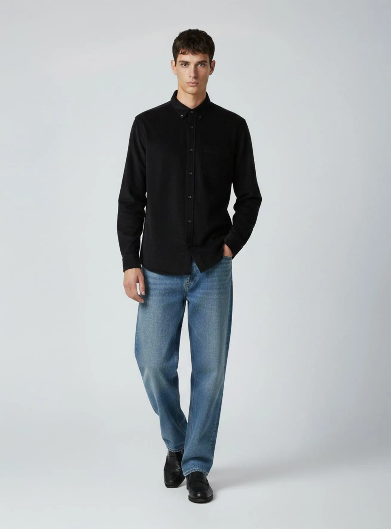 Camicia a maniche lunghe in velluto Nero