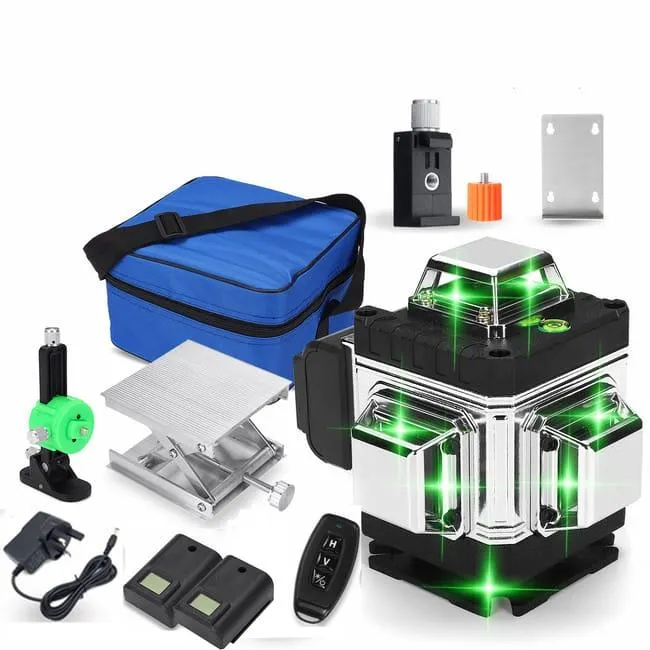 Livello laser 4D 16 linee regolabili, verde a 360°, interno/esterno, batteria da 4000 mAh e accessori inclusi