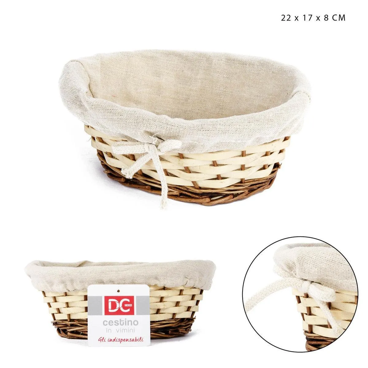Dc Casa Wicker Basket Lined Oval 22X17Xh8Cm