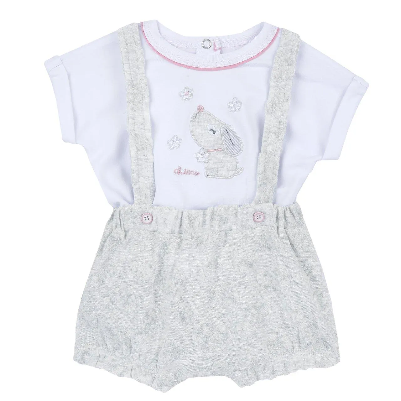 Completo maglietta e pantaloni corti con bretelle