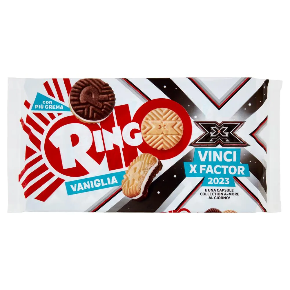 Ringo Vaniglia Biscotti Farciti con Crema Vaniglia Snack Merenda 6 porzioni, con più Crema, 330g