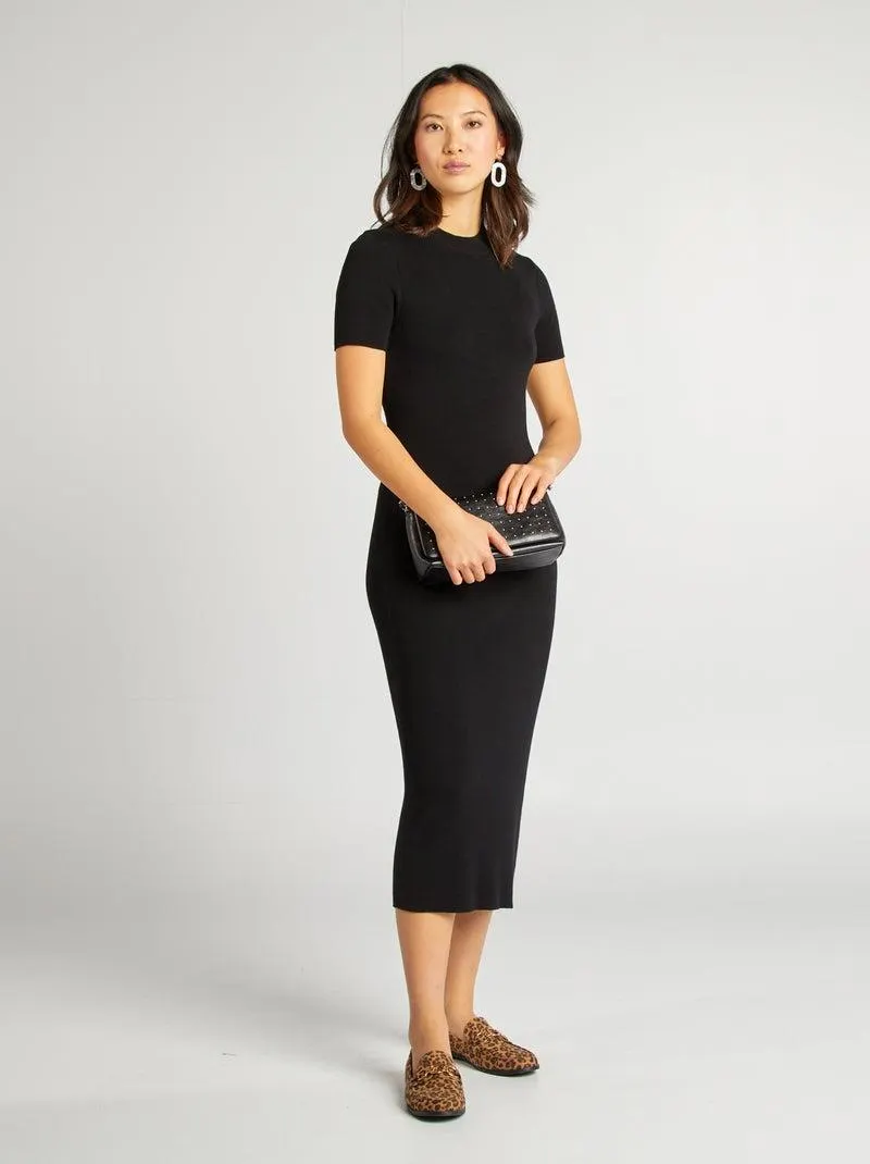 Vestito midi a coste - nero