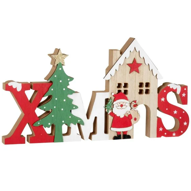 Decorazione natalizia da tavolo abete, Babbo Natale e casetta rossa, verde e bianca