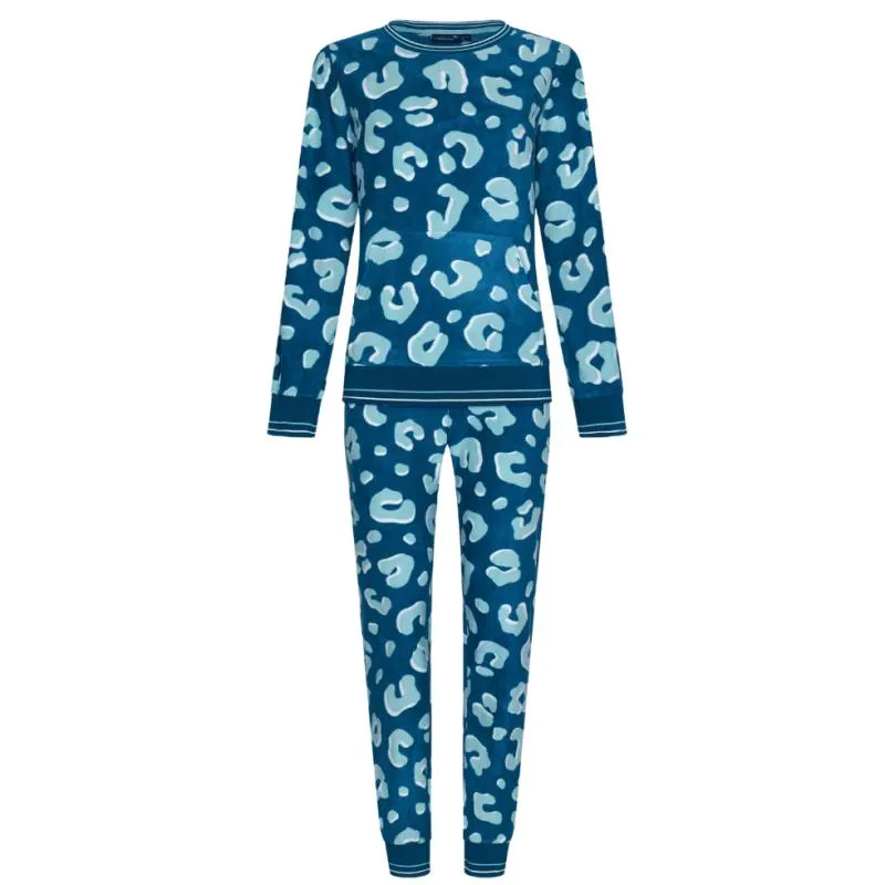 RE-21242-414-2 - Pigiama due pezzi manica lunga in morbido tessuto - animalier blu