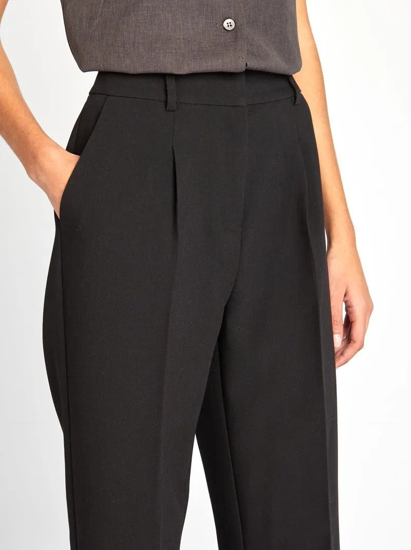 Pantaloni larghi tinta unita a vita alta - nero