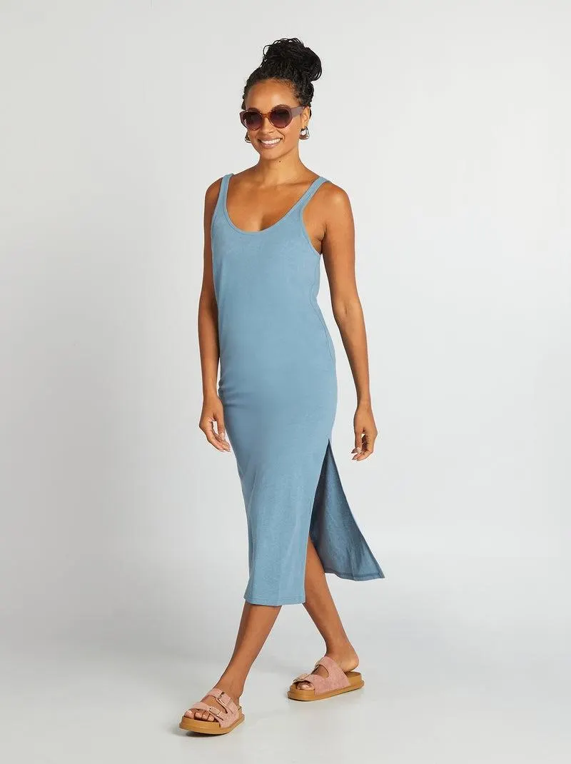 Vestito copricostume lungo in lino - BLU