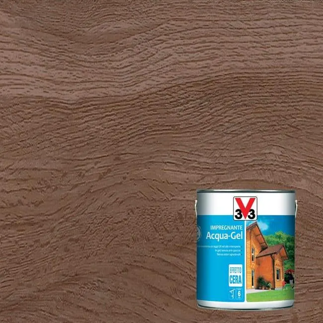 Impregnante per legno da esterno a base acqua V33 Acqua-Gel noce scuro satinato 2.5 lt, 6 anni di protezione.