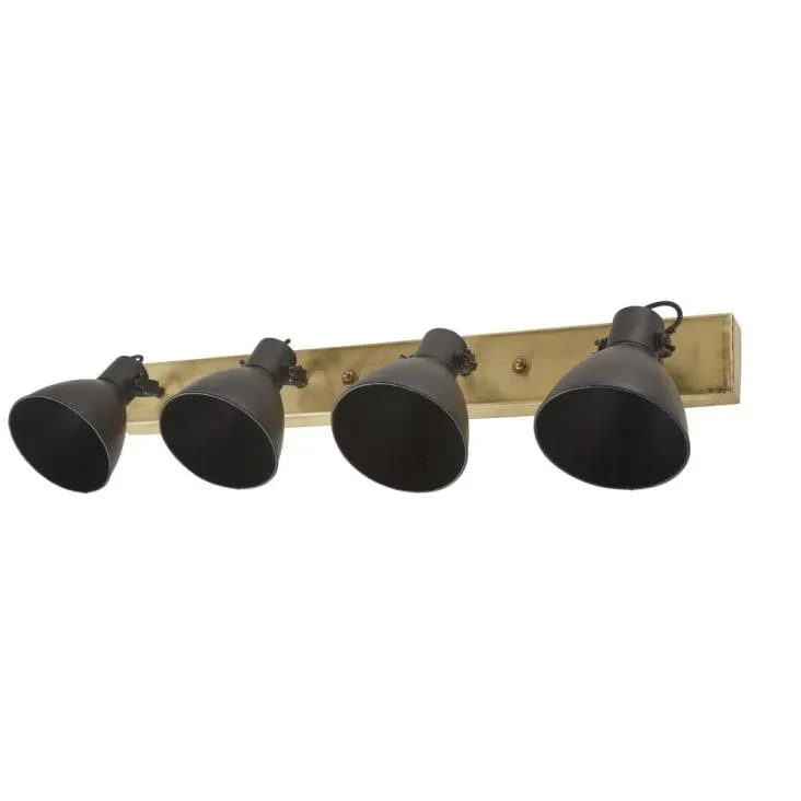 Applique in stile industriale in metallo dorato con 4 paralumi neri