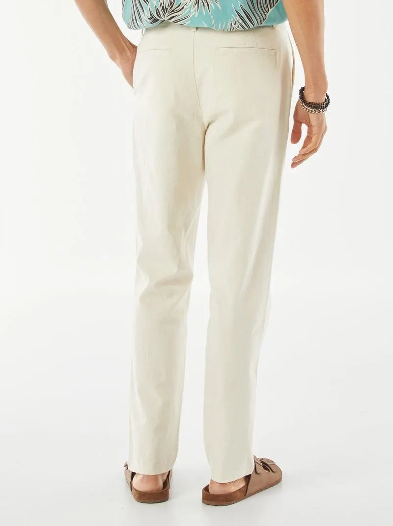 Pantaloni chino dritti in misto lino - BIANCO