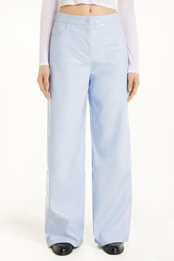 Pantalone Lungo Dritto Effetto Vinile
