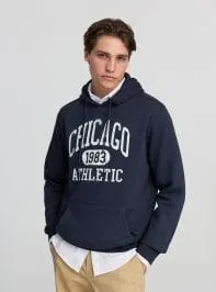 Felpa con cappuccio e stampa college Blu navy