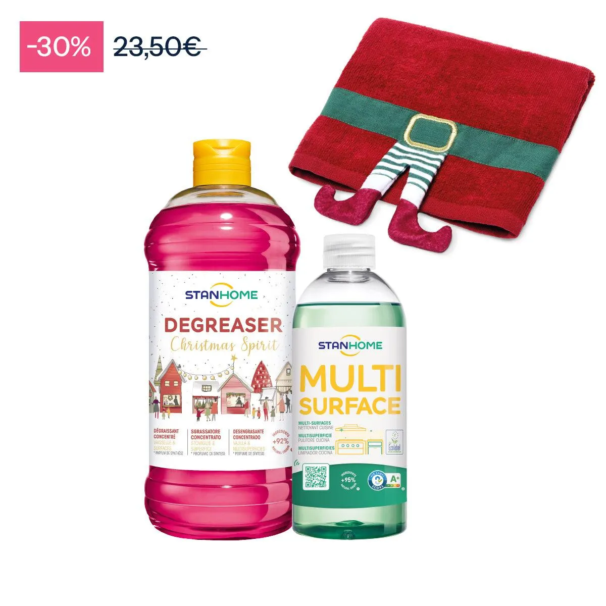 Set Natale con Degreaser, Multi Surface e simpatico asciugamano elfo