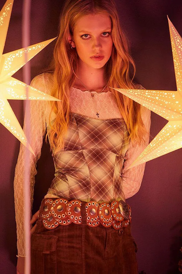 Out From Under Corsetto stringato a quadri Kira Mesh