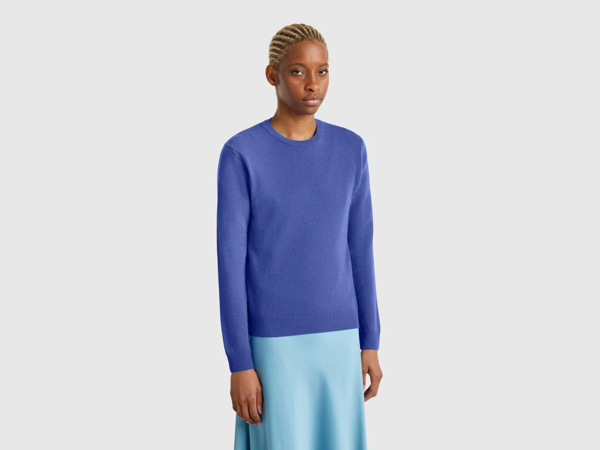 Maglia girocollo bluette in lana Merino