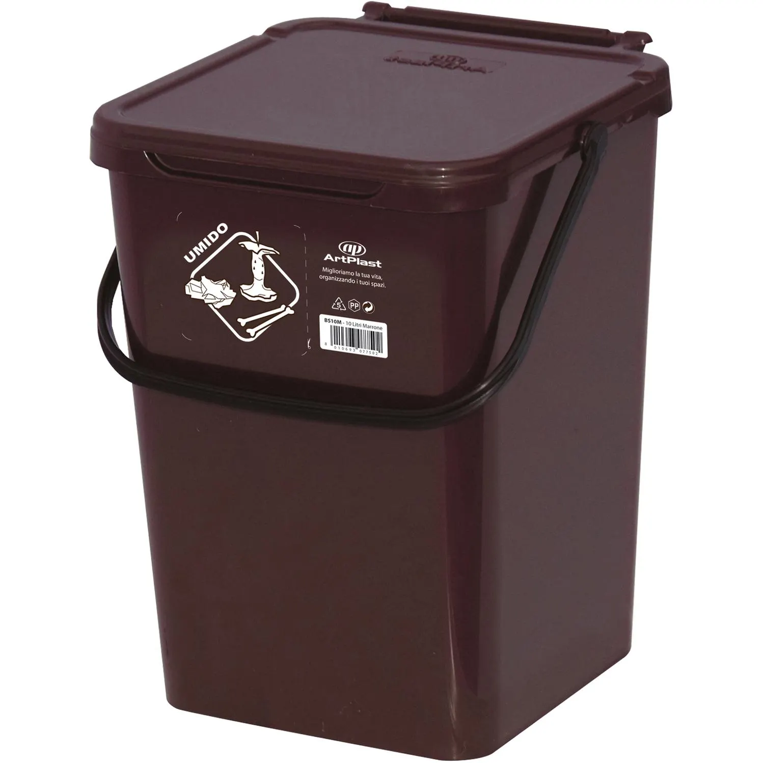 Pattumiera con coperchio colore marrone 10 litri