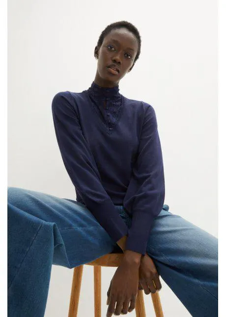 Maglione con inserto in pizzo