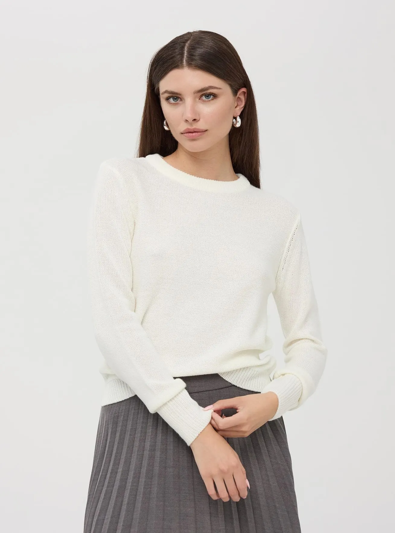 Maglia basic a tinta unita Bianco lana