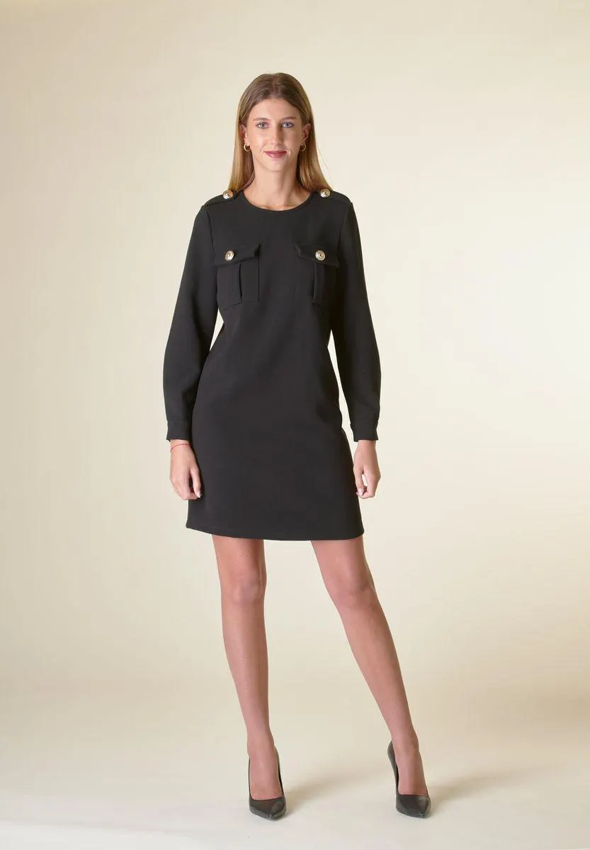 Vestito nero corto crepe con taschini