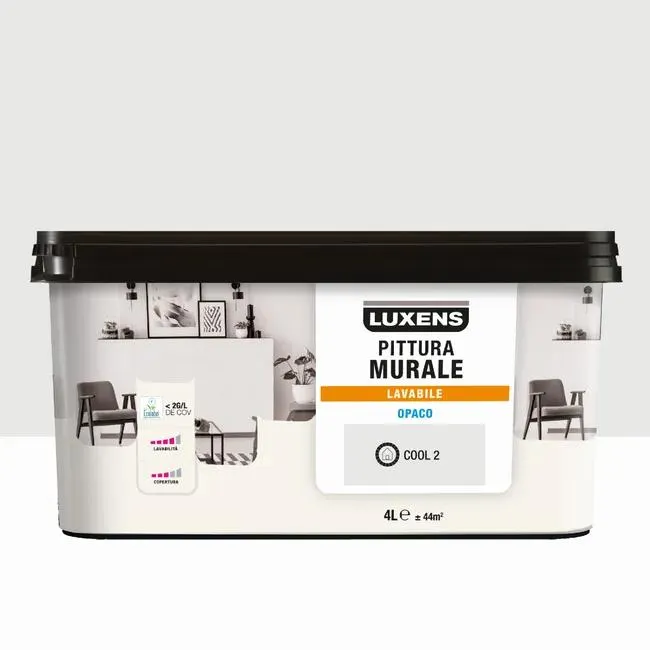 Pittura per interni per parete e soffitto lavabile, LUXENS Opaca bianco cool 2 opaco, 4 L