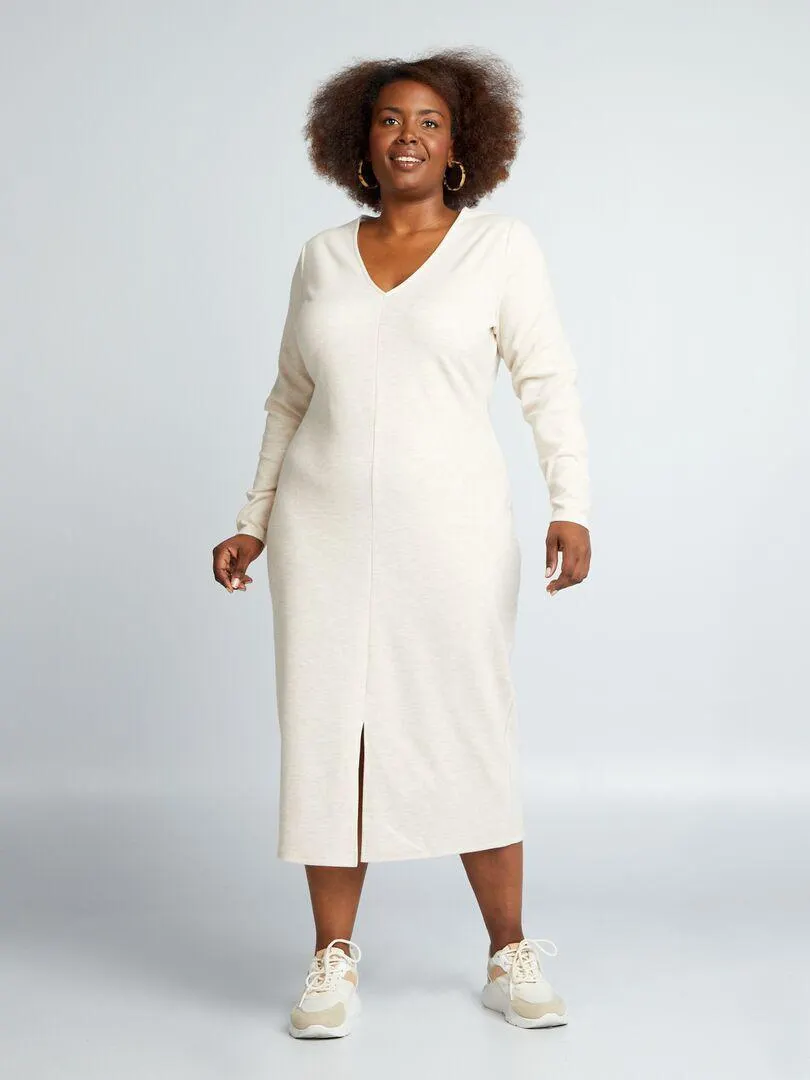 Vestito midi effetto filato mouliné - BEIGE