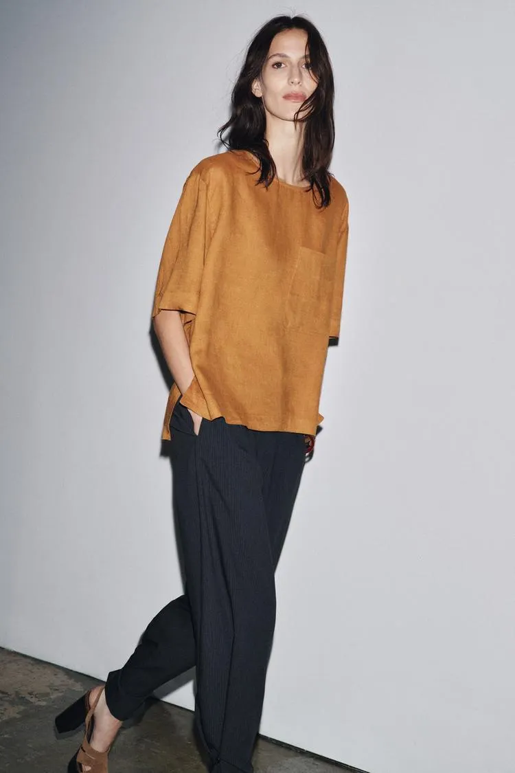 TOP IN LINO MANICHE CORTE ZW COLLECTION